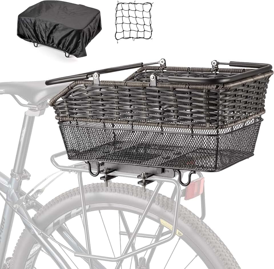 CXWXC Rear Bike Basket with Handle - Quick Release Bicycle Rear Basket