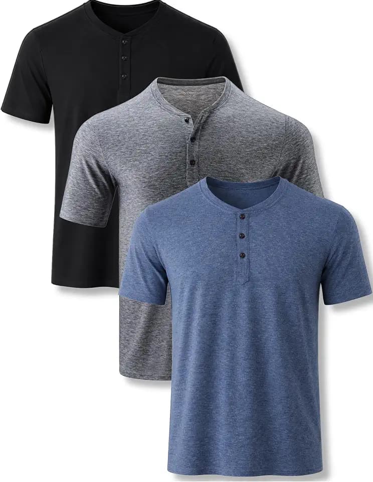 Liberty Pro 3 Pack Men's Casual Henley Short Sleeve Shirts