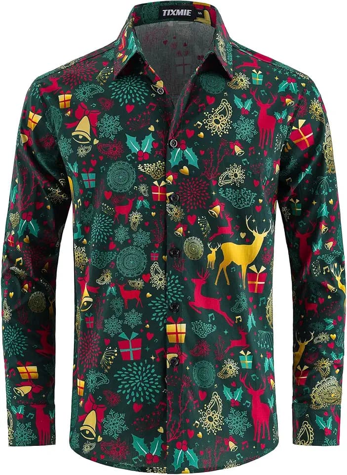 Men's Christmas Santa Reindeer Shirt Funny Turkey Thanksgiving Shirt