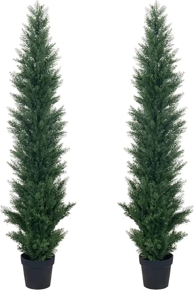 HAIHONG 2 Packs 5ft Artificial Cedar Topiary Trees - Fake Boxwood Topiary Cypress Trees Potted Plants, Artificial Plants Shrubs for Home Indoor Outdoor Garden Porch Decor