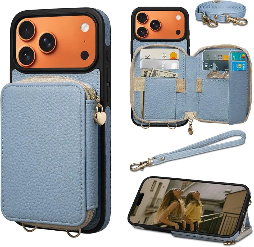 Lanyard Wallet Case for iPhone 18 Pro Max iPhone 17 Pro Max Blue