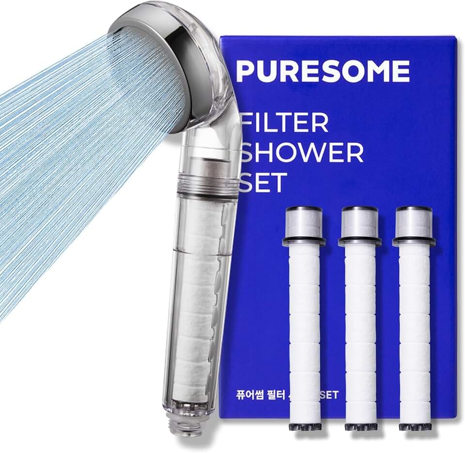 BODYLUV Puresome Filtered Shower Head, Korea's Best Handheld Shower Head with Filter, High Water Pressure, Softer Skin & Hair, Made in Korea, 6-Month Supply (3 Filter Replacements Included)
