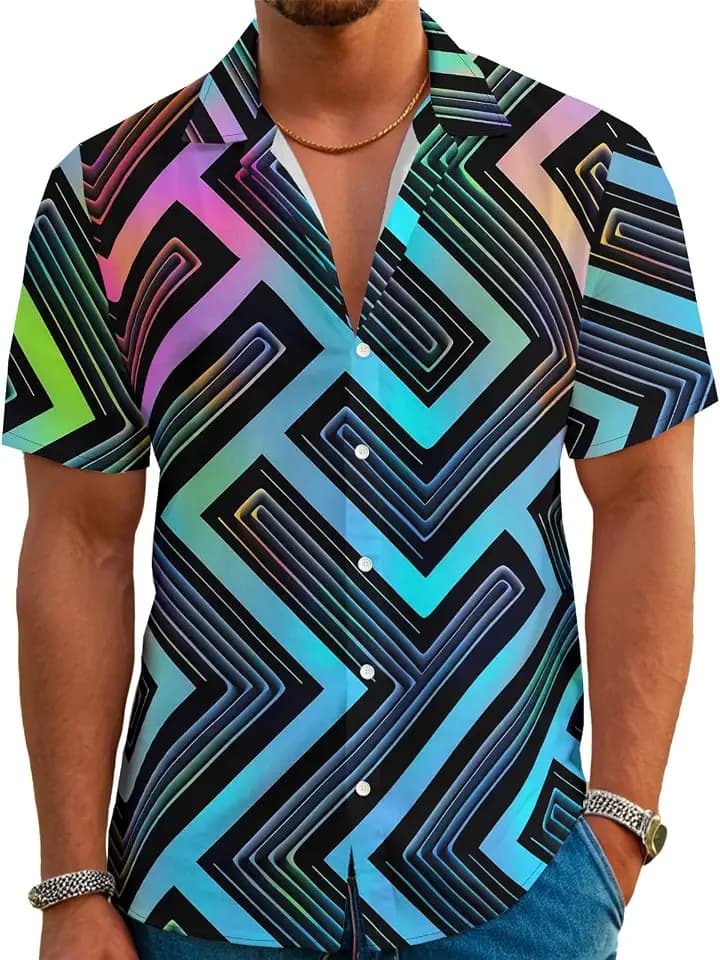 Funny Hawaiian Shirts for Men Retro Button Down Short Sleeve Summer Beach Aloha Shirts Holiday Theme Party Shirt