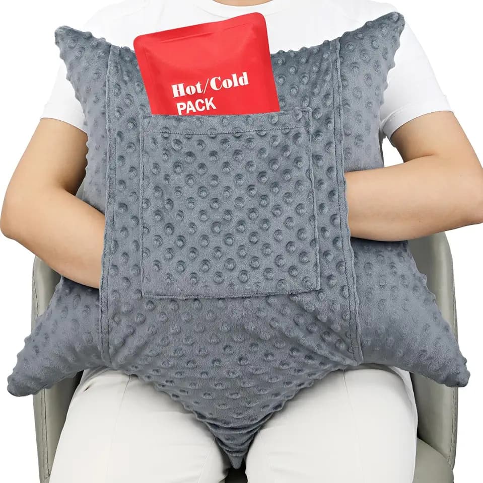 Star Shaped Hysterectomy Pillow with 2 Pockets for Abdominal Surgery Hysterectomy Recovery Must Haves Products Gifts Tummy Pillow with Hands Placement Pouch Minky Dot Dark Gray