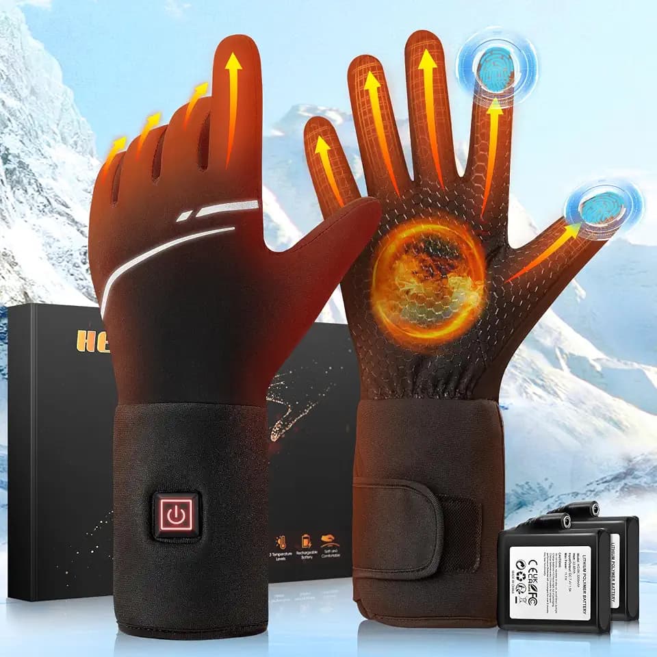 Beheizbare Handschuhe Dünn Damen Herren, Elektrische Beheizte Handschuhe Mit 7.4V 6400MAh Wiederaufladbare Akkus, 3 Temperatur, Touchscreen Heizhandschuhe, Beheizte Arbeitshandschuhe für Skifahren