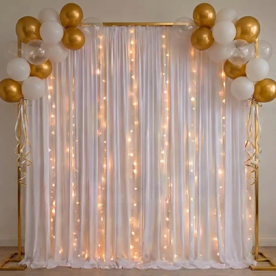 Fumete 8 x 8 ft Gold Backdrop Stand with White Drape and LED Kit