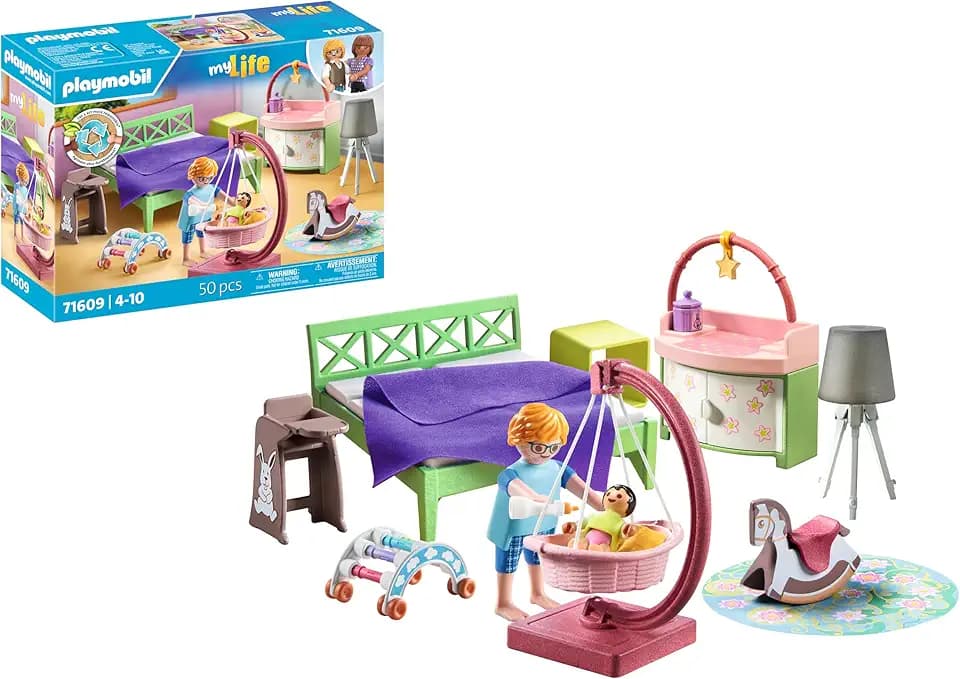 PLAYMOBIL MyLife 71609 Schlafzimmer mit Babyspielecke, und Zwei Figuren, zu über 80 % aus recycelten und biobasierten Materialien, detailreiches Spielzeug für Kinder ab 4 Jahren