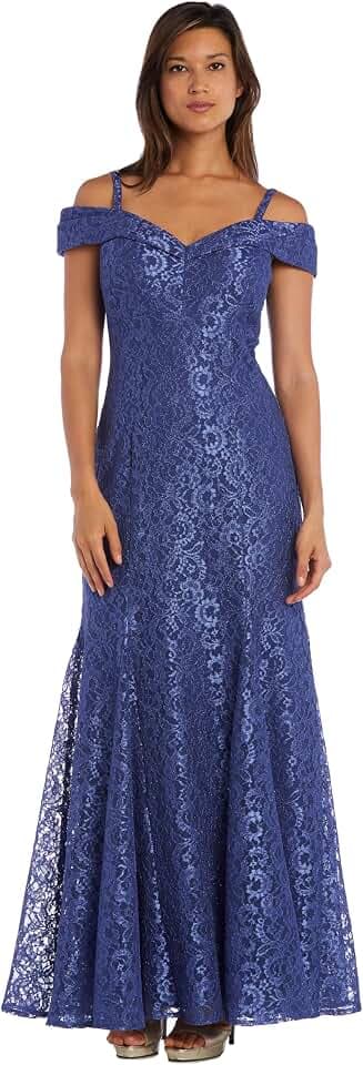 R&M Richards Women's Embellished Full-Length Gown W/Illusion V-Neck & Back Zipper - Evening Cocktail Party Attire