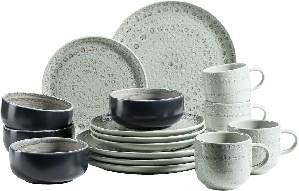 MÄSER 931744 Serie Spicy Market, Handbemaltes Geschirr Set für 4 Personen in mediterranem Vintage Design, 16-teiliges Kombiservice aus Keramik, Grün, Steingut