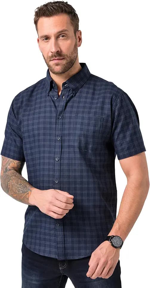 JP 1880 Herren Jp1880 Karohemd, Halbarm, Buttondown-Kragen, Modern Fit, Bis 8 XL Hemd (1er Pack)