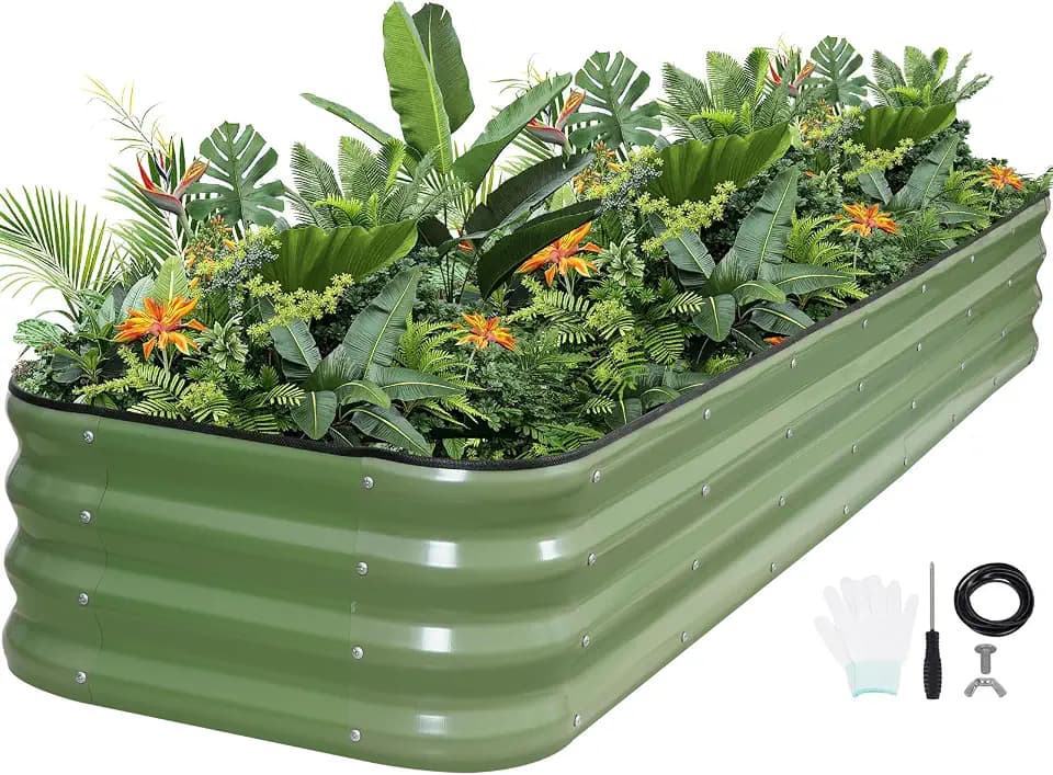G GOOD GAIN Raised Garden Beds Outdoor, 5-in-1 Modular Metal Planter, Green