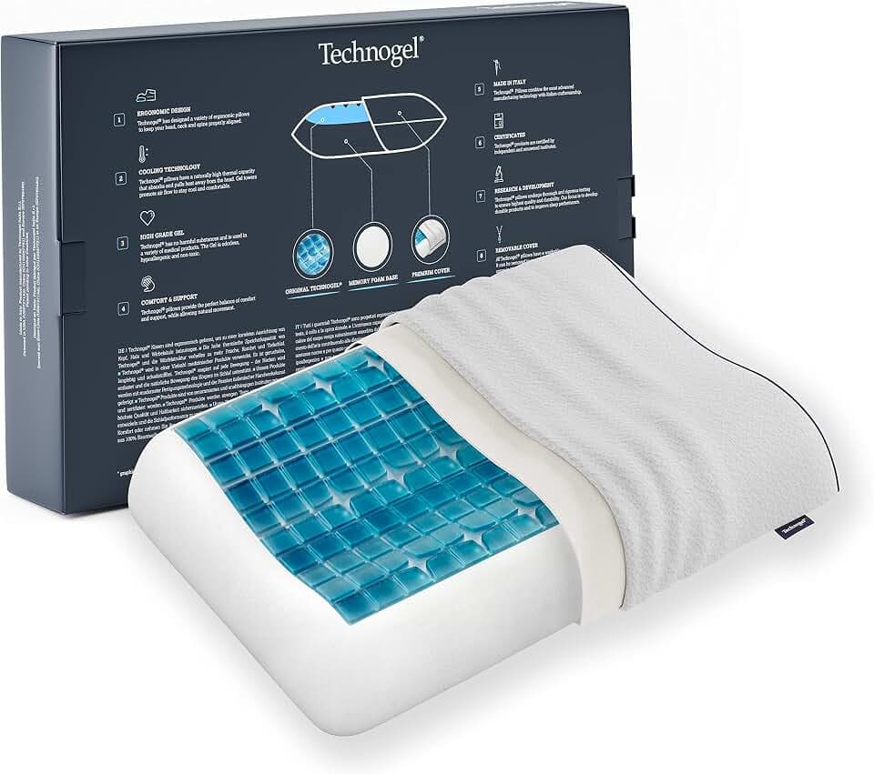 Technogel New Generation Original Anatomic Orthopädisches Nackenstütz-Kopfkissen Antibakteriell,HWS-Gel-Kissen für Rücken-& Seitenschläfer inkl. Kissenbezug