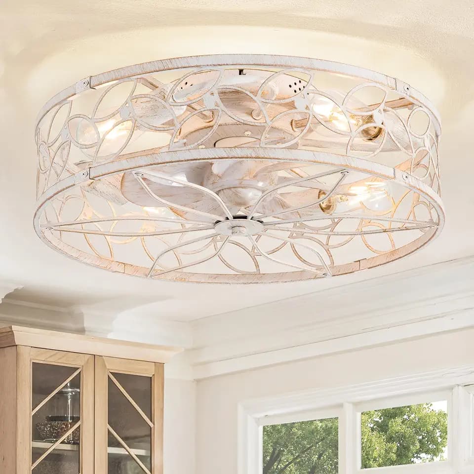 LEDIARY 20" Caged Ceiling Fan with Light, Flush Mount Fandalier with Remote