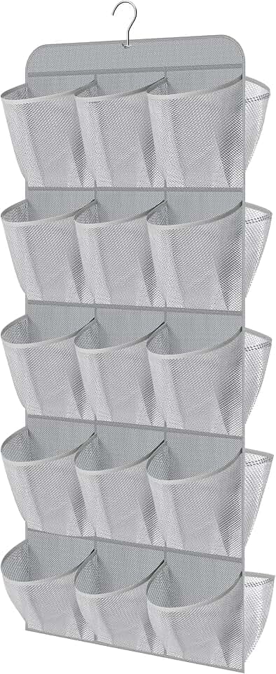 MISSLO 30 Large Pockets Dual Sided Hanging Shoe Organizer for Closet with Rotating Hanger Hanging Shoe Shelves, Grey