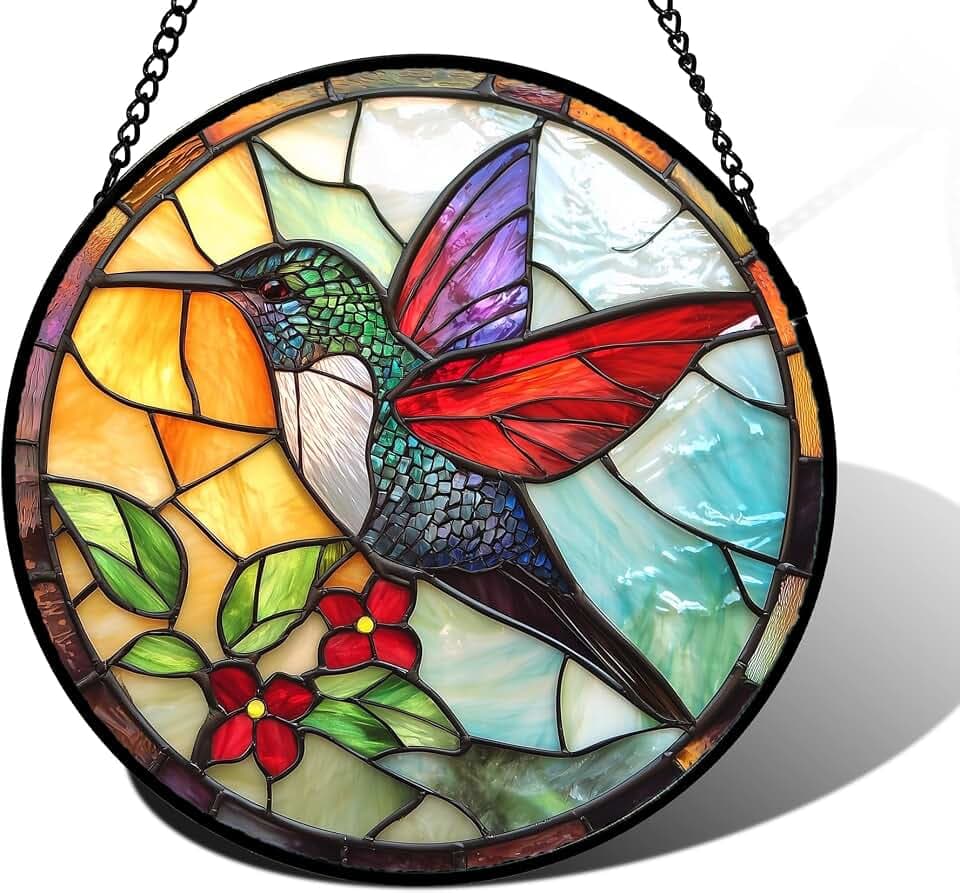 Hummingbird Stained Glass Window Hanging Suncatcher Gifts for Women 6.3"