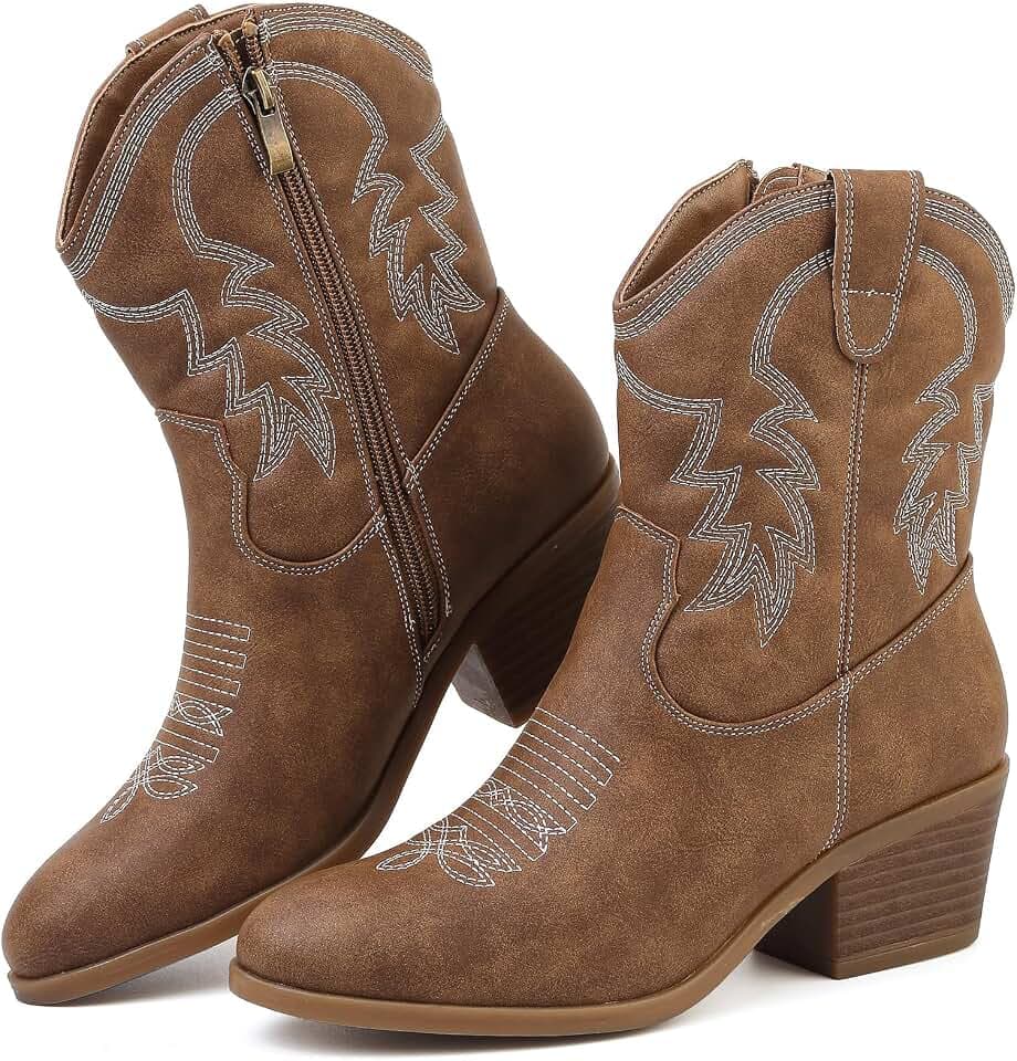 Bravover Cowboy Boots For Women for Black White Brow Size 4-9