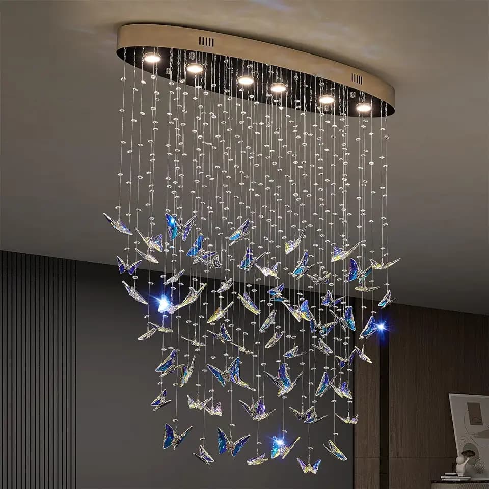 PAZALA 6-Light Butterfly Crystal Chandeliers for Dining Room, Dining Room Chandelier Over Table, 40 Inch Elegant Flush Mount Ceiling Light Fixture for Kitchen Island Living Room