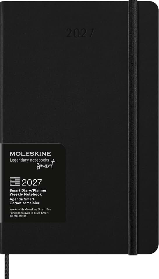 Moleskine Digitaler Wochenkalender 2027, Smart 12-Monats-Planer mit Hardcover, Elastischer Verschluss, Format Large 13x21 cm, Schwarz