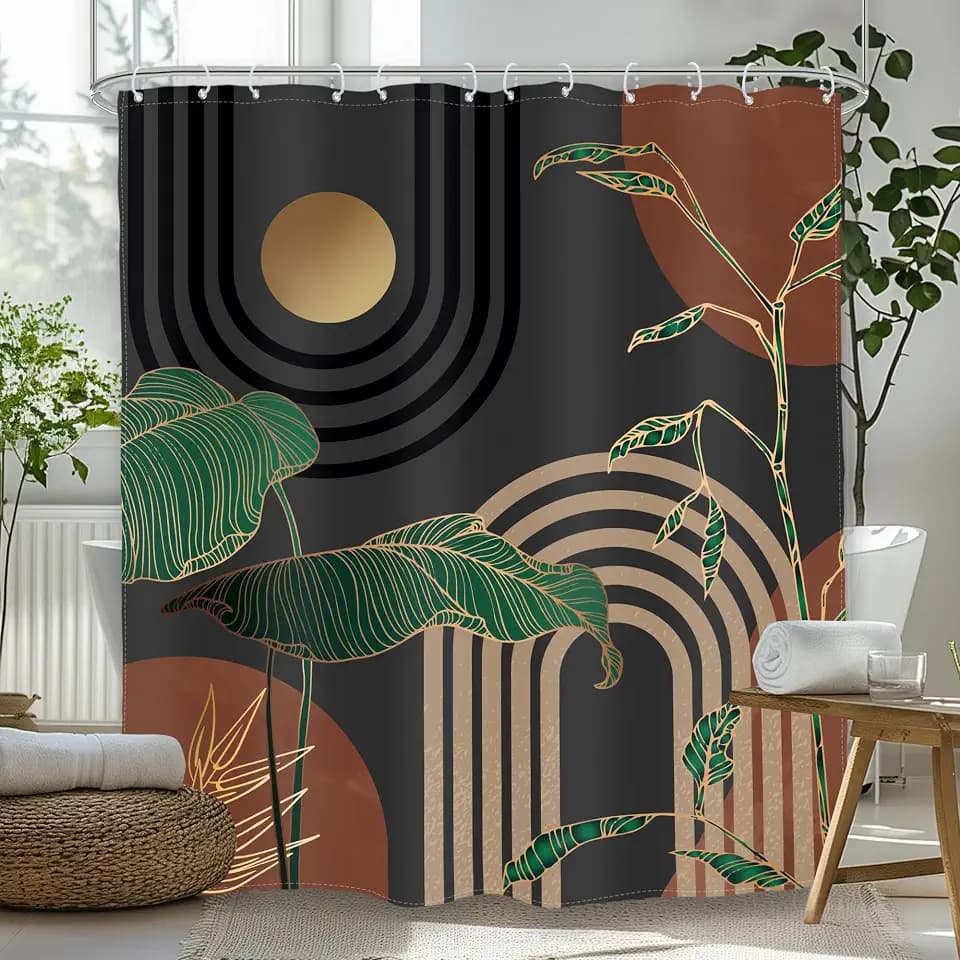 Glawry Boho Shower Curtain Abstract Dark Brown Bathroom Curtain Set