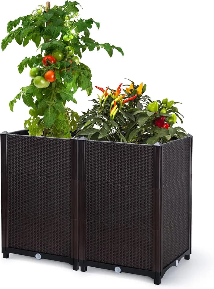 D'vine Dev Raised Garden Planter Box with Drainage Plug, 2-Pack, RGB-D-2