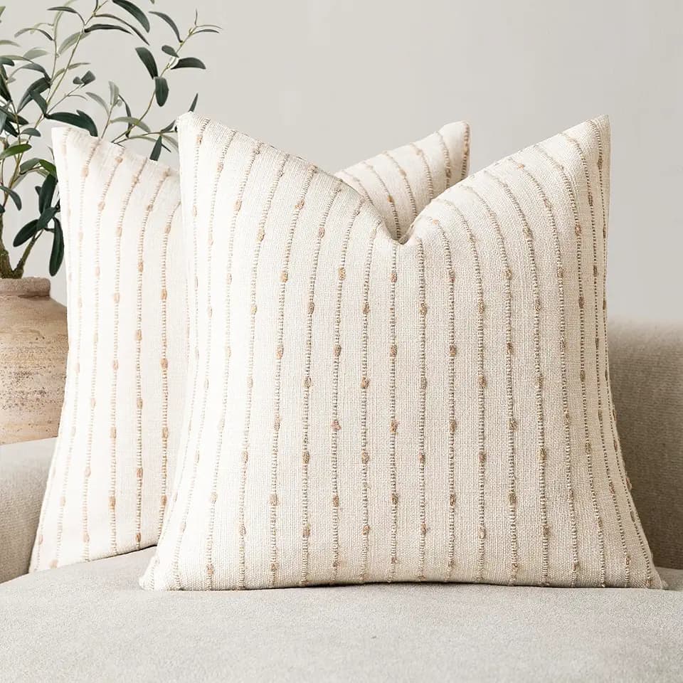Foindtower Decorative Striped Boucle Throw Pillow Covers 22x22 Cream Camel