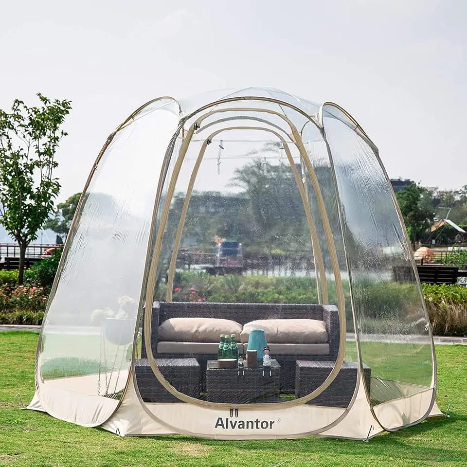 Alvantor® Pop Up Bubble Tent® - 10’ x 10’ Instant Igloo Tent® - 4-6 Person Screen House for Patios - Large Oversize Weather Proof Pod - Cold Protection Camping - Beige