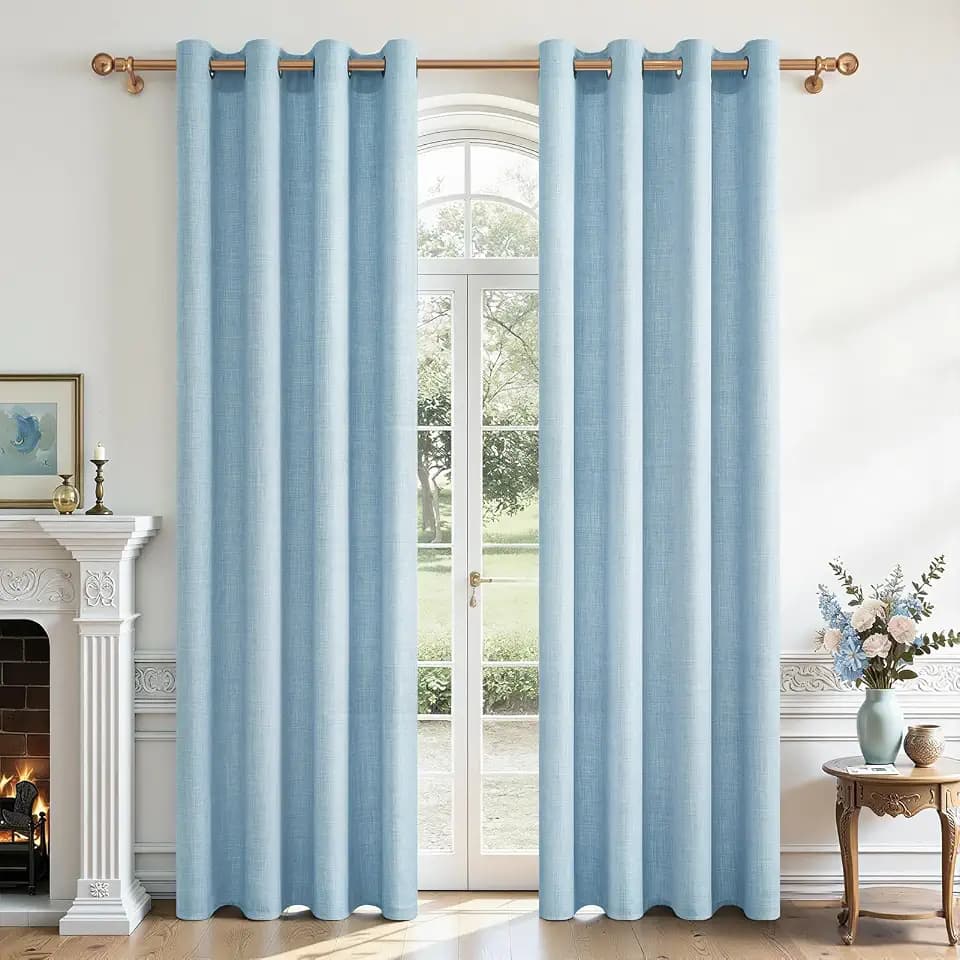 CUTEWIND Leinenoptik Gardinen mit Ösen Blau für Wohnzimmer Modern Schlafzimmer Fenster 2er Set H 225 x B 140 cm, Vorhänge Halbtransparent Ösenvorhang, Linen Curtains Living Room