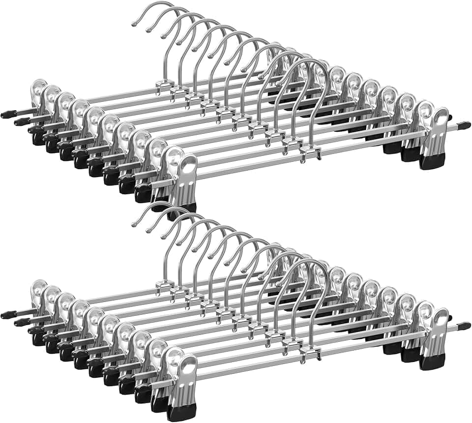 SONGMICS Hosenbügel aus Metall, 20er Set, Kleiderbügel mit Klammern, 31 cm lang, rutschfest, für Hosen, Röcke und Socken, Rockbügel, gut belastbar, Silber-Schwarz CRI003-20