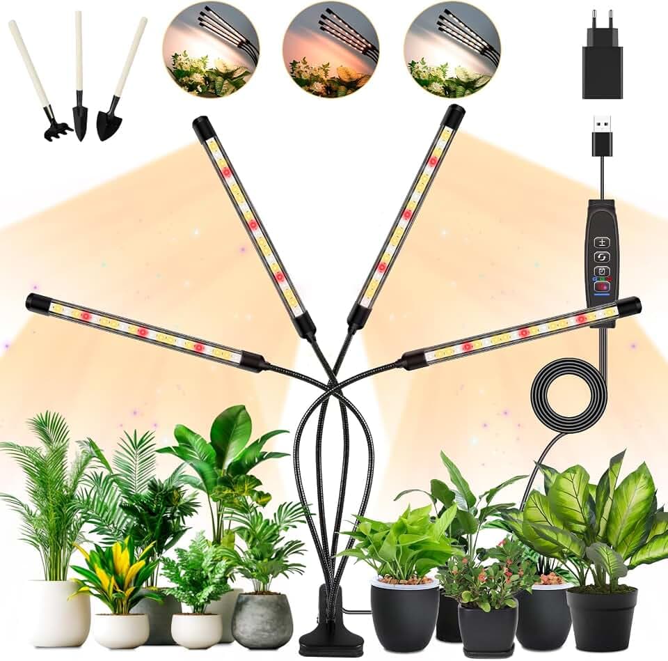 Niello 4Kopf LED Pflanzenlampe, Vollspektrum, Timer & 10 Dimmstufen