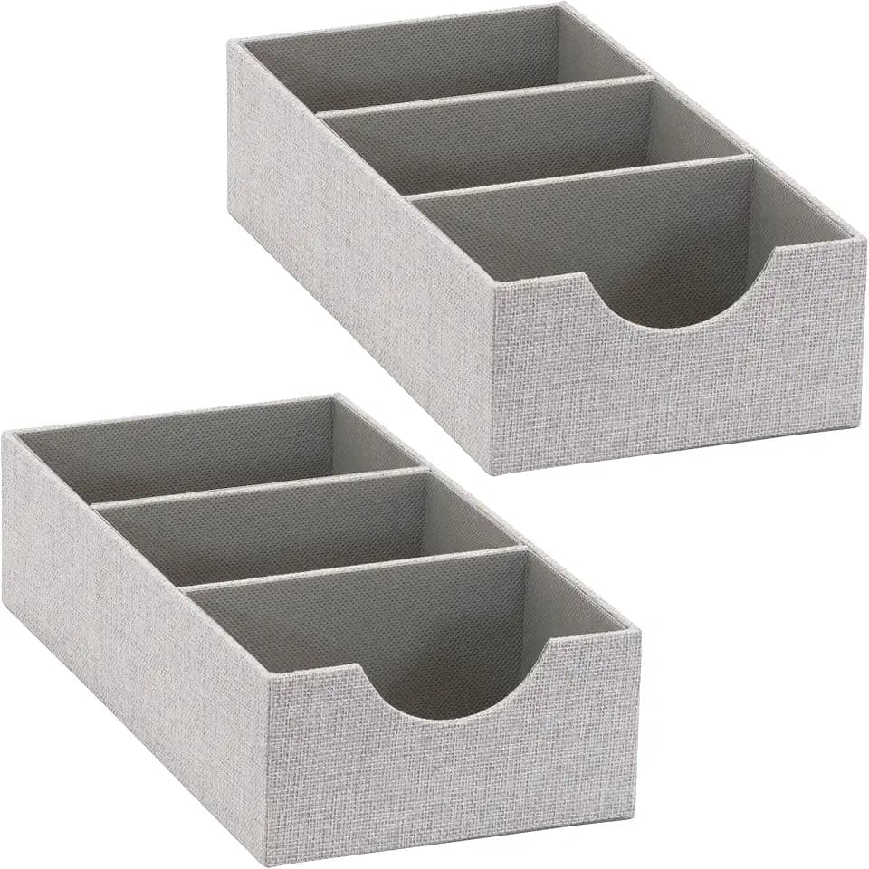 Household Essentials Hard‑Sided Narrow 3‑Section Drawer Organizer Tray, Gray, Set of 2