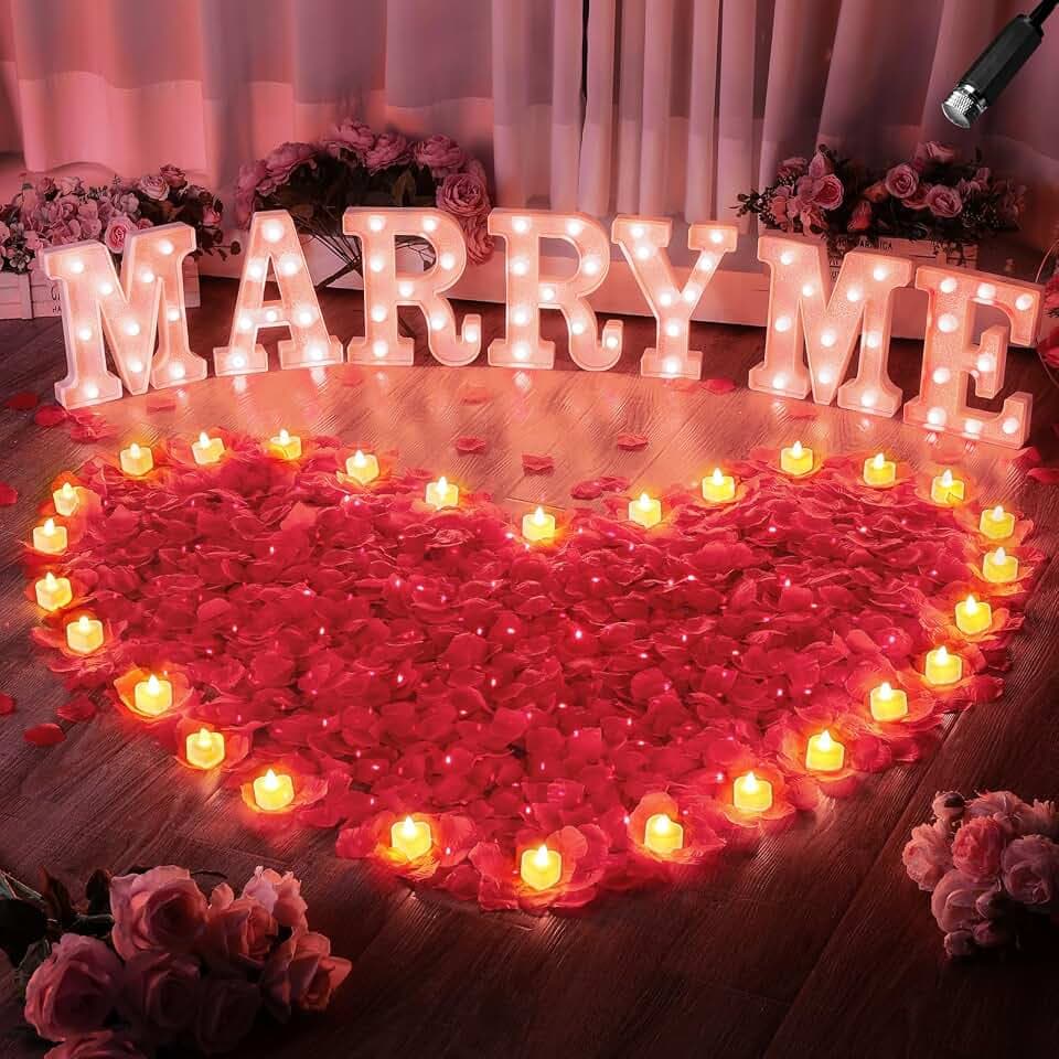 Hortsun Will You Marry Me Letters Light up with Rose Petals, Pink
