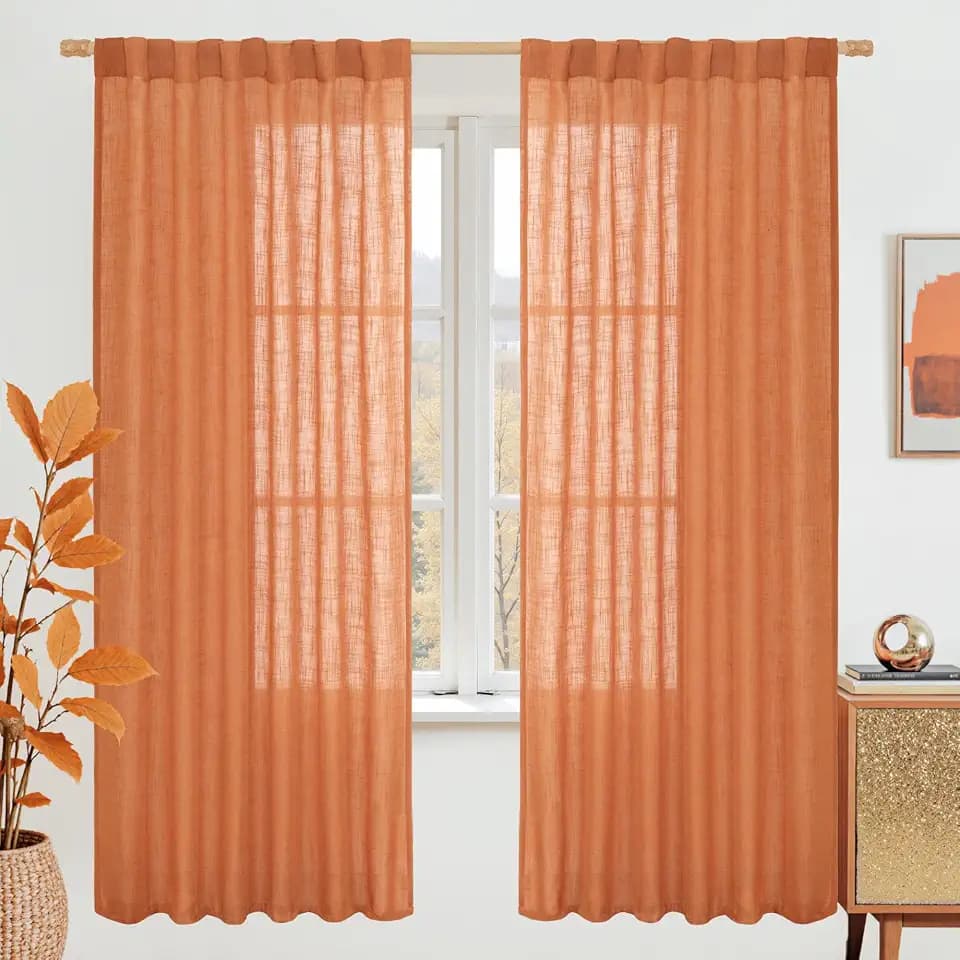 LAMIT Burnt Orange Linen Textured Curtains for Living Room 72 Inch Length