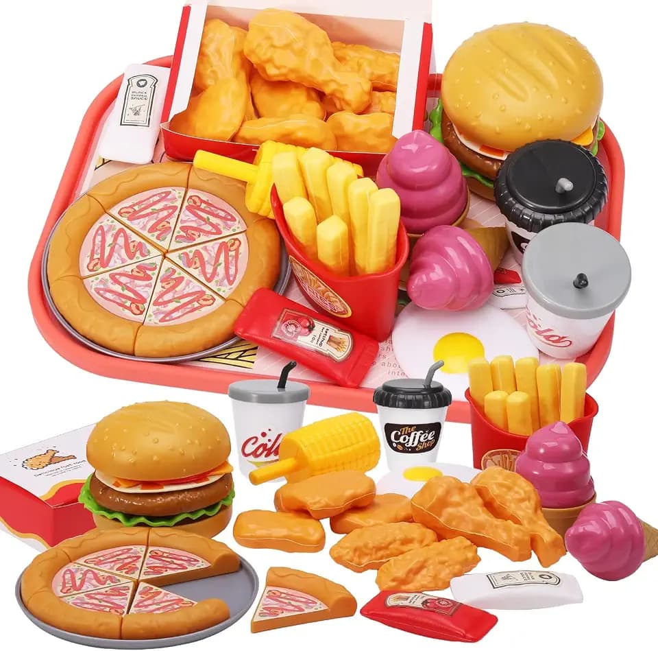 40-teiliges Spielspielzeug für Kinder, Küche, Hamburger, Fast Food, Spielset für 3–5 Jahre alte