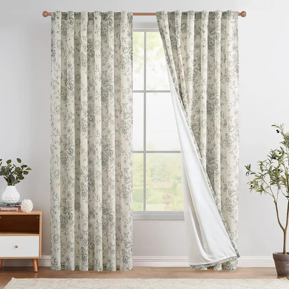 jinchan Floral Lined Linen Curtains 108 Long for Living Room 2 Panels