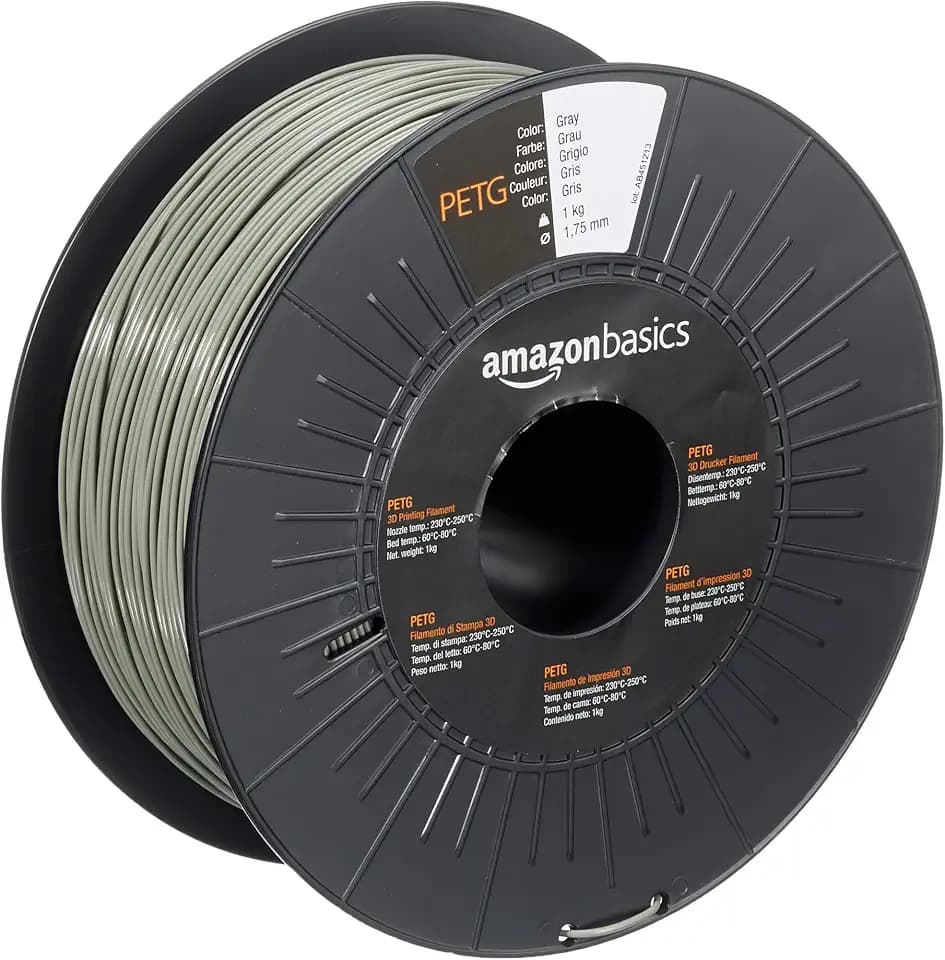 Amazon Basics 3D-Drucker-Filament aus PETG-Kunststoff, 1.75 mm, Grau, 1-kg-Spule