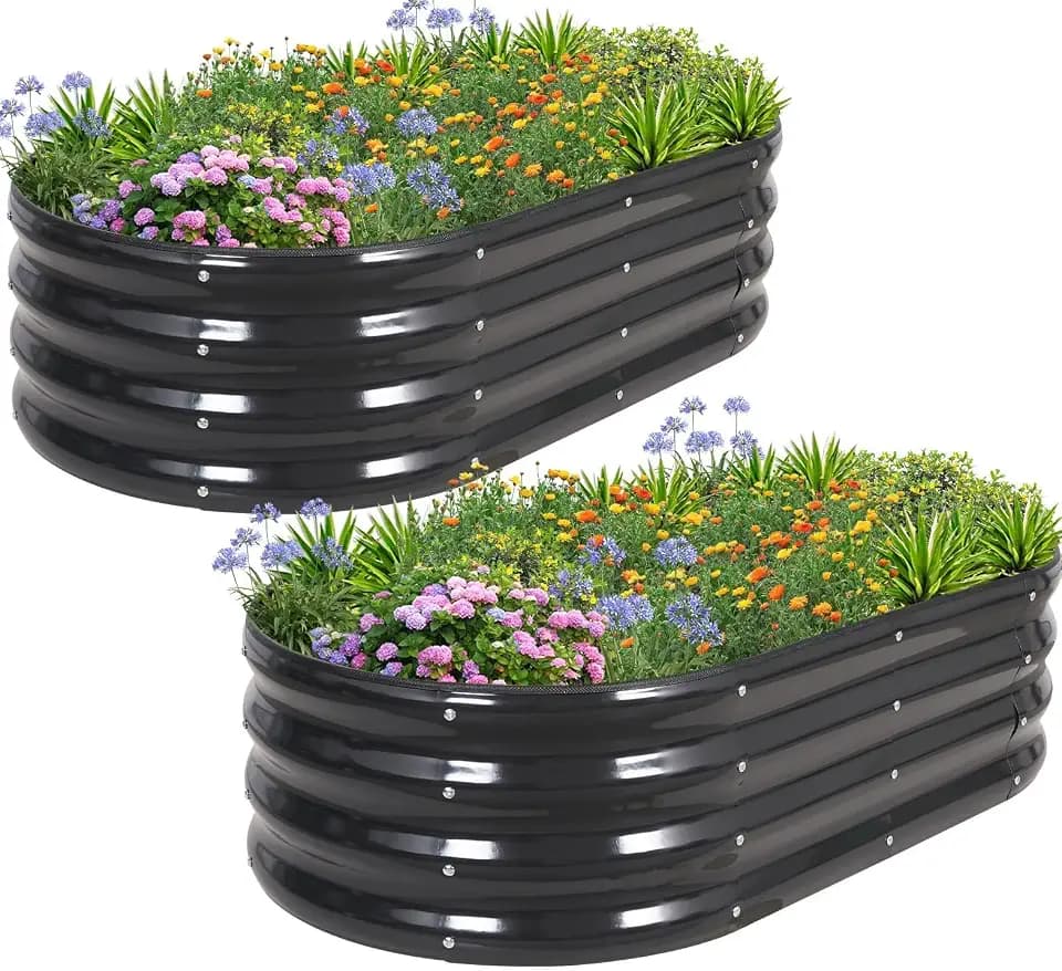 1MORE Galvanized Raised Garden Bed Outdoor,Planter Bed 4x2x1ft,Gray,2-Pk