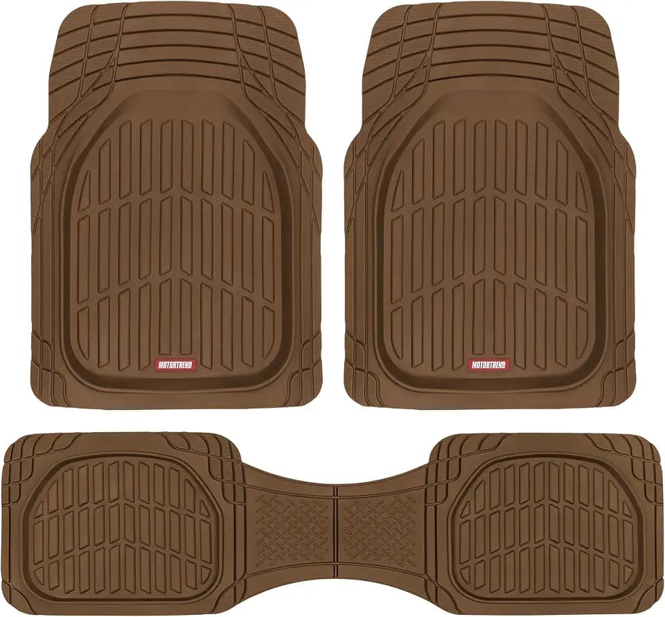 Motor Trend FlexTough Deep Dish All-Weather Floor Mats, Waterproof Trim-To Fit Mats for Cars, Trucks, SUVs - Universal Automotive Floor Liners, Car Accessories, Brown