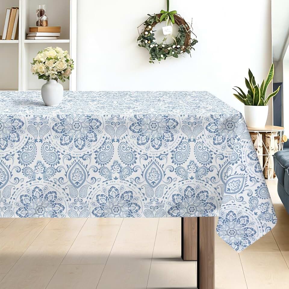 Boho Paisley Washable Rectangle Table Cloth Cover Blue 60x84inch