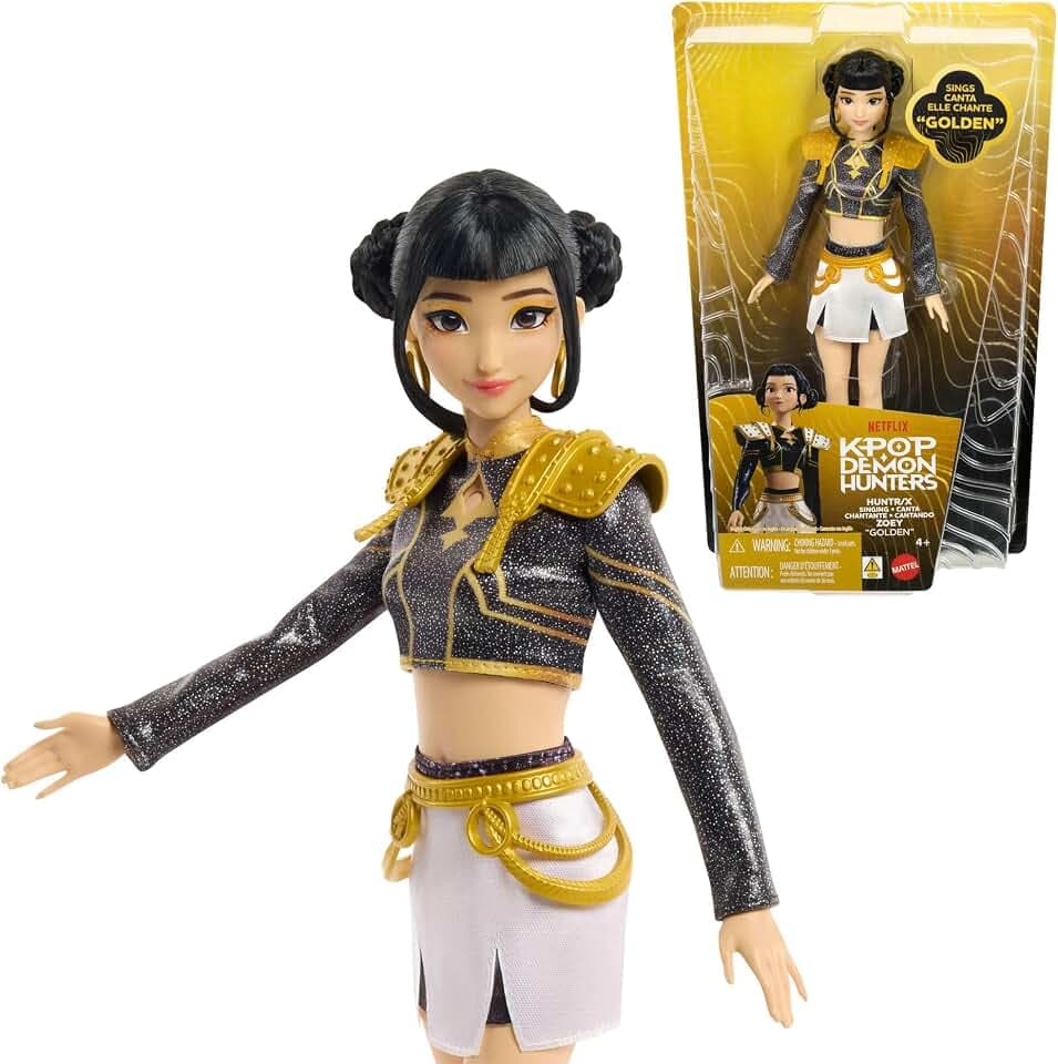 ​Mattel KPop Demon Hunters HUNTR/X Zoey „Golden“ Singende Puppe im abnehmbaren Signature-Outfit mit 5 beweglichen Gelenken, vom Film inspiriert, JRN42