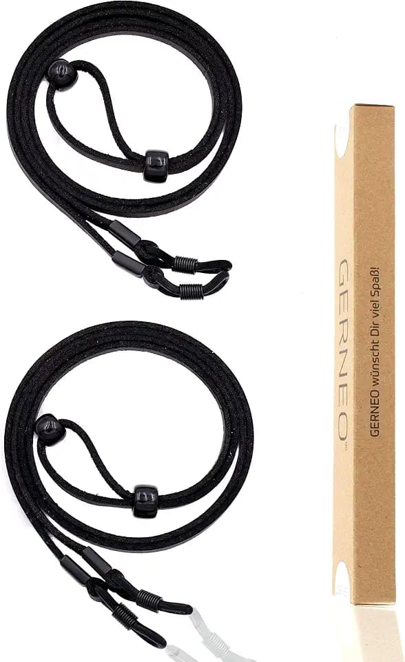 Madrid – hochwertiges Brillenband Leder- & Wildlederoptik - Unisex PU Brillenkordel für Sonnenbrillen & Lesebrillen – Band schwarz & hellbraun – Halterungen schwarz