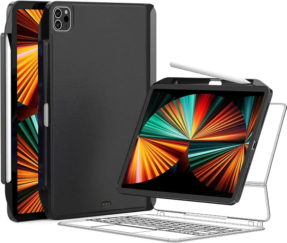 SWITCHEASY CoverBuddy Hülle für 2021-2022 iPad Pro 12,9 Zoll (5-6th Gen) - Magic Keyboard Compatible Case with Pencil Holder [Support Apple Pencil Charging] (Keyboard Not Included) (Leather Black)