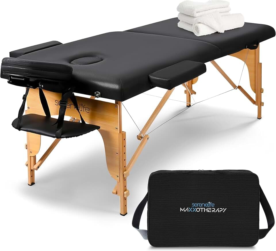 SereneLife Portable Massage Table 24 inch, Height Adjustable 3 Sections Massage Bed & Folding Lash Bed for Esthetician, Tattoo Table, Spa Table, Physical Therapy & Facial Treatment