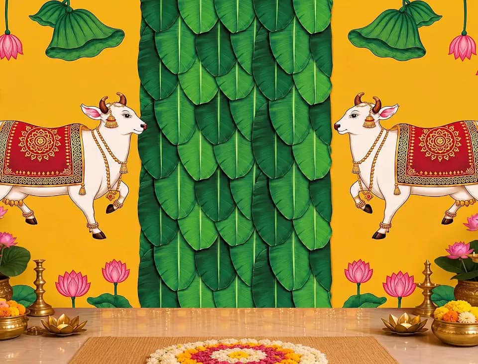 Gilprop 9 x 6 ft Indian Pichwai Backdrop for Diwali, Navratri, Pooja Decor
