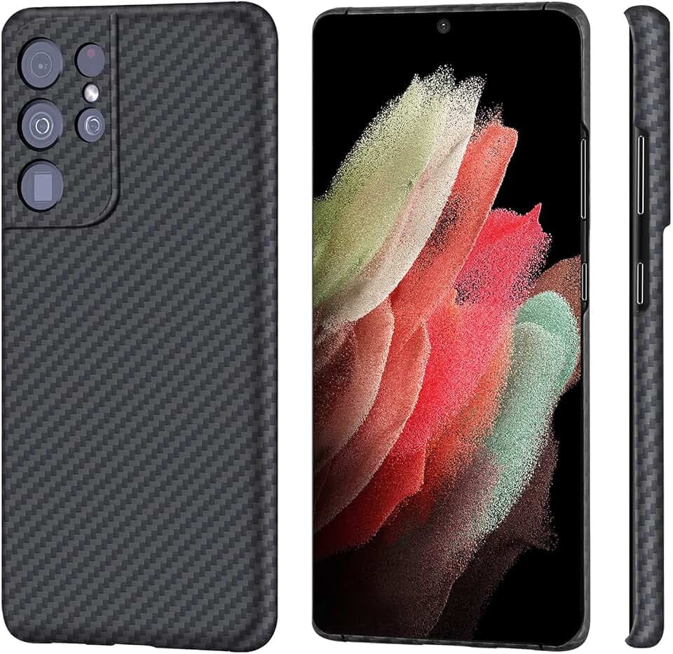 Sisyphy Schutzhülle für Samsung Galaxy S21 Ultra 17,3 cm (6,8 Zoll), aus echter Aramidfaser, weiche Haptik, robuste Carbon-Hülle, Snap-on-Rückseite, kabelloses Laden
