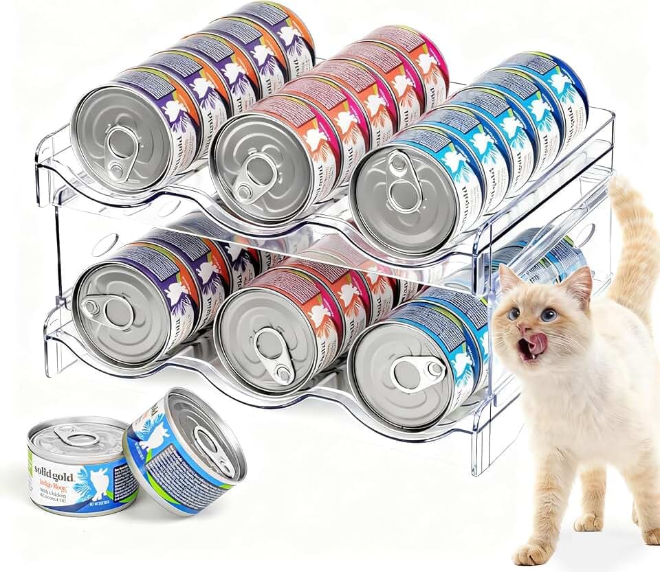Cat Food Can Organizer 2-Tier Hold 36 Cans 3.5oz Transparent Cat Can Rack
