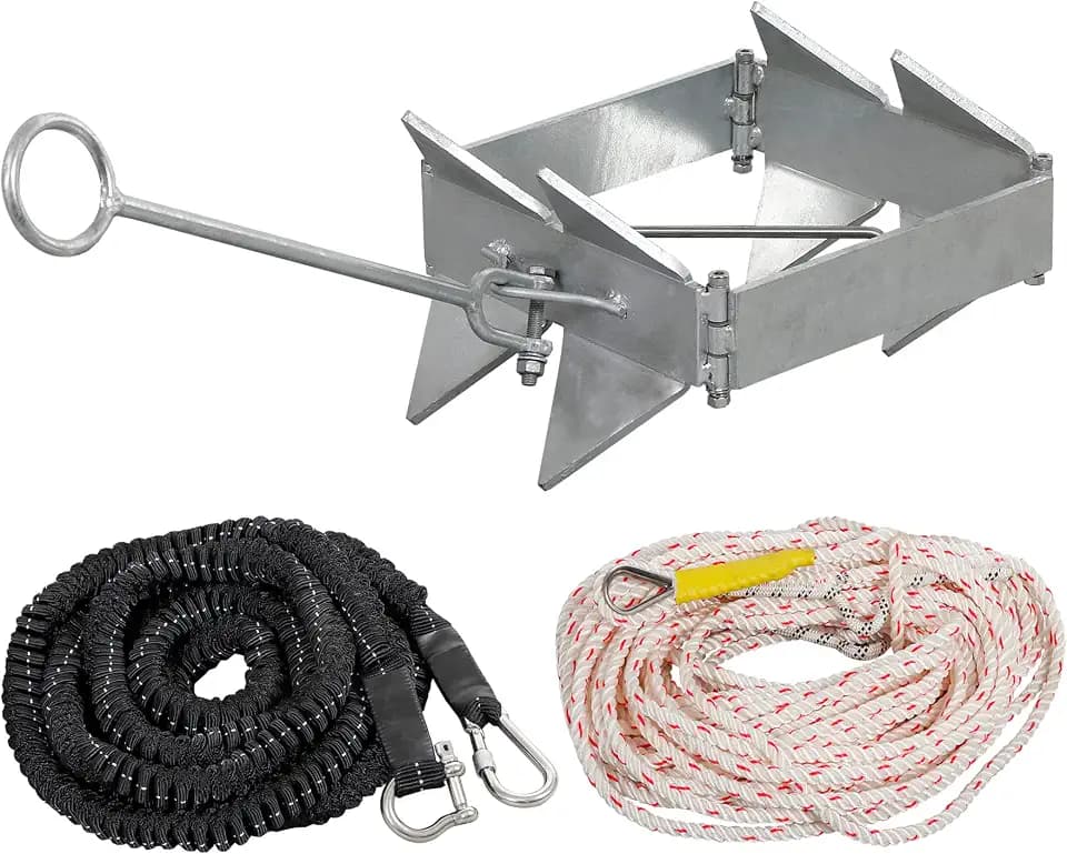 Box Anchor Kit 13LBS/19LBS/25LBS, Boat Anchor with 16.5 Feet Elastic Rope & 100 Feet Nylon Rope, Hot-Dipped Galvanized Folding Boat Slide Cube Anchor (Box Style) Suitable for Boats
