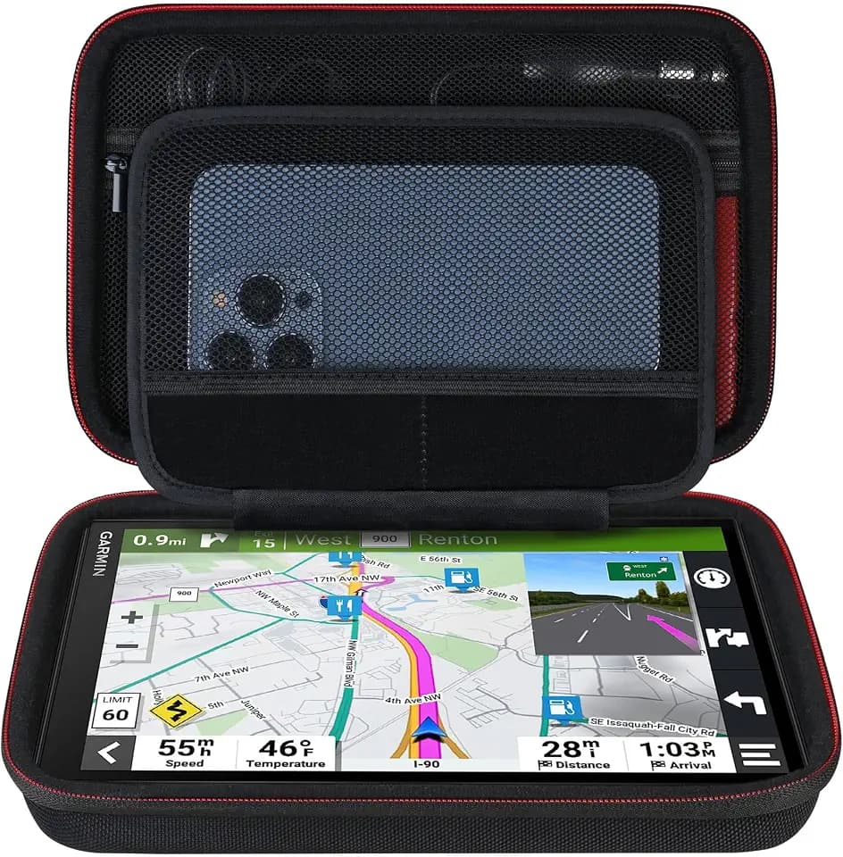 Elonbo GPS Carrying Case for 6-7 Inch Garmin DriveSmart 76/66/65/61, DriveCam 76, Garmin RV 780/795/dezl OTR700/OTR610 Garmin Catalyst GPS Navigator System, Pocket Fits Car Charger USB Cable,Black