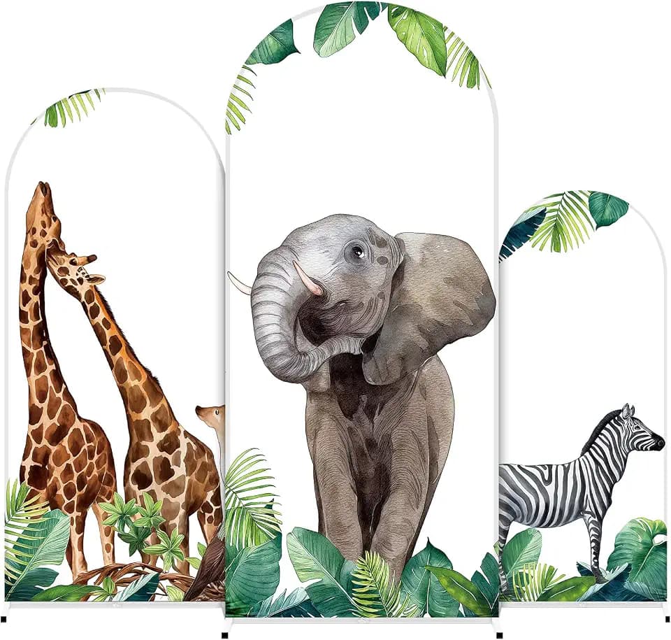 Safari Arch Backdrop Cover,Giraffe, Elephant, Zebra