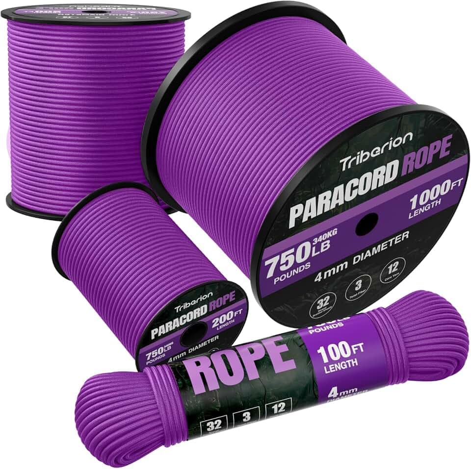 Paracord Rope 750 lb - 1000ft 5/32" Parachute Cord 4MM 12-Strand para Cord - Heavy Duty Spool String for Survival,Camping Gear, Survival Bracelet, Clothesline - Purple