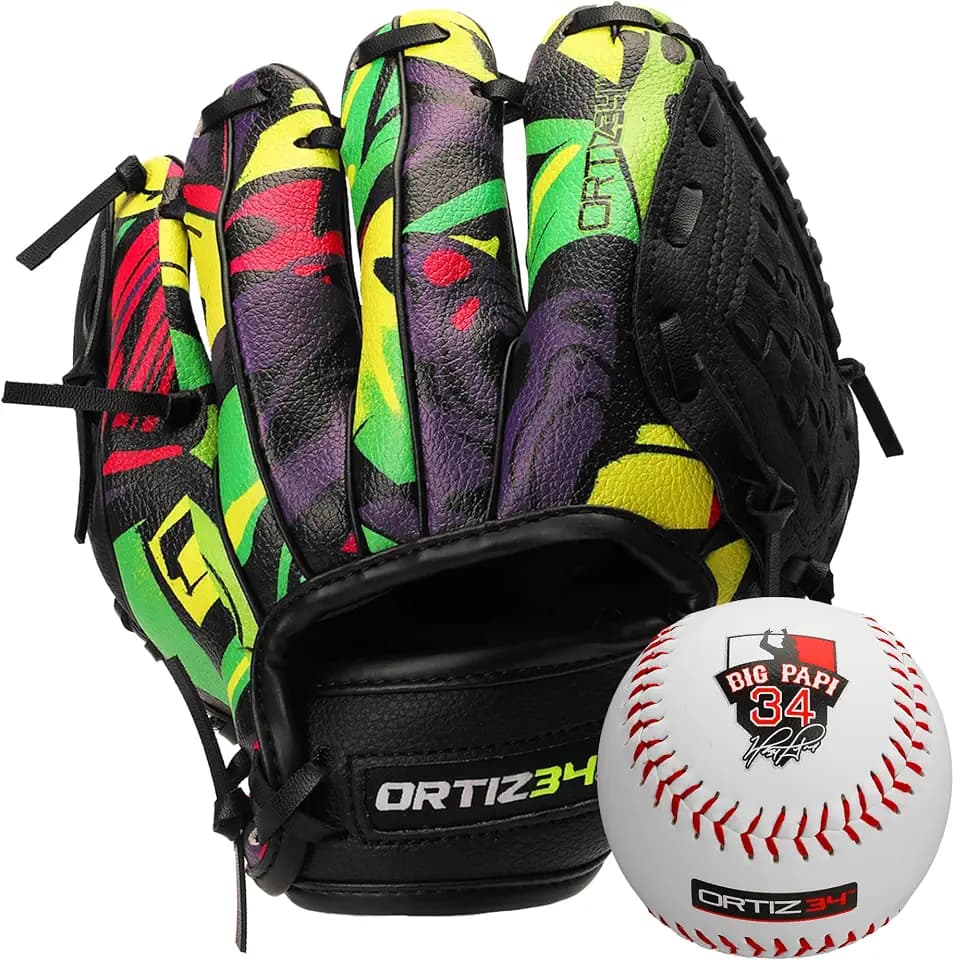 9" Graffiti T-Ball Glove- David Ortiz Graffiti Youth Baseball Glove- Right Hand Throw, Easy to Close, No Break-in Needed, Lightweight, Made for Youth